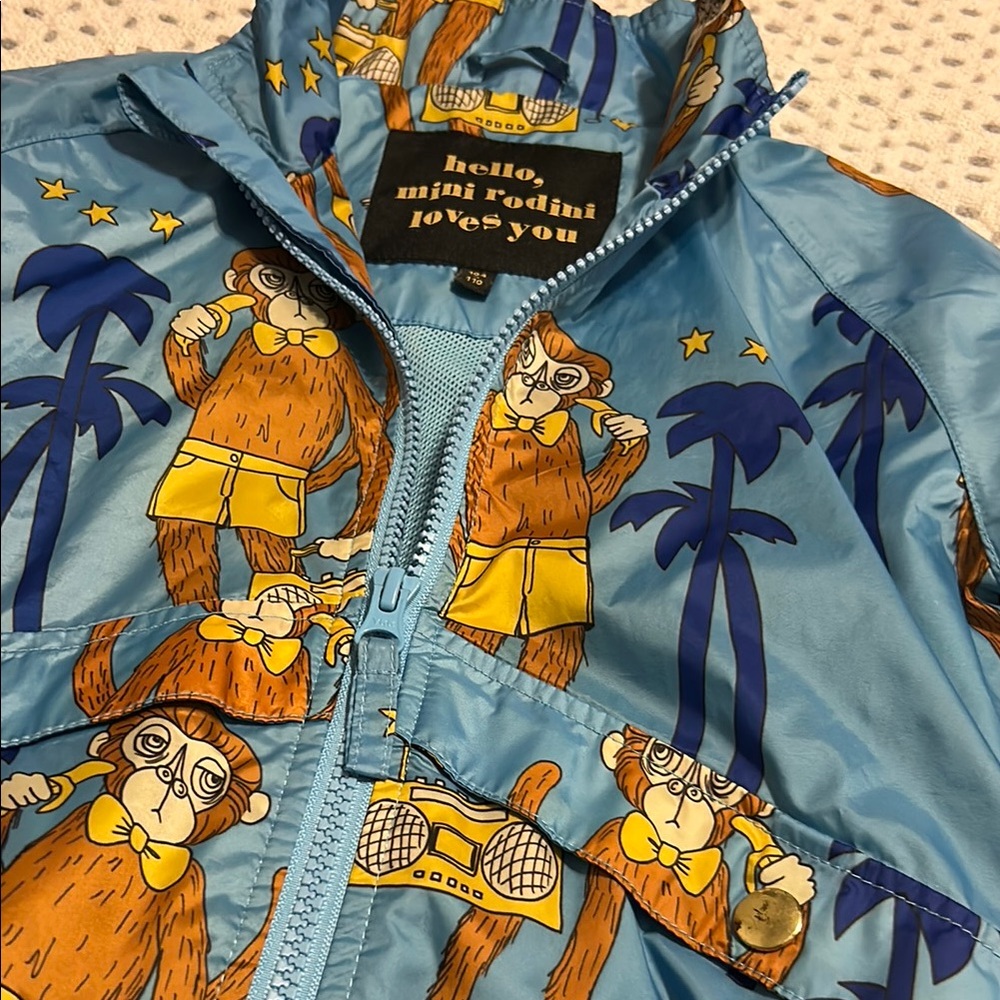 Mini Rodini Blue Monkey Print Jacket